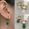 Vintage Transparent Green Stones Teardrop Dangle Earrings for Women Simple Stainless Steel Gold Plated Hoops Huggies - Image 1