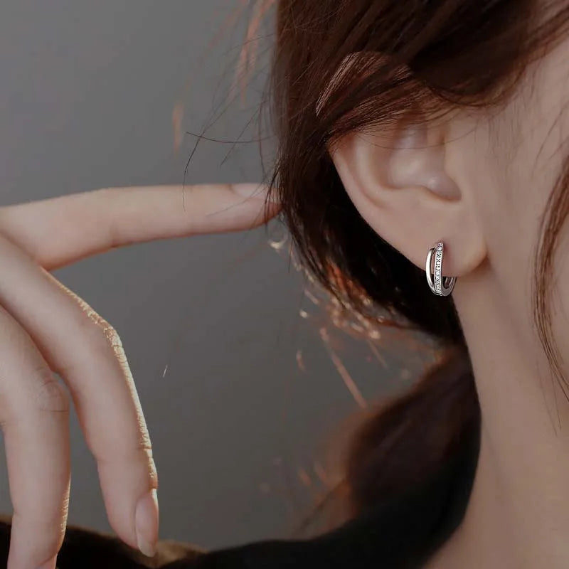Round Hoop Earrings with Stone Accents in Gold-Tone Silver-Tone and Rose Gold-Tone - Image 1