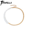 Freshwater Pearls/Plastic Pearl Stainless Steel Chain Plicing Necklace Hip Hop Charms Jewelry Adjustable - Image 2
