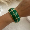 Vintage Exaggerated Green Drip Oil Irregular Grid Water Rhinestone Geometric Wide Bangle Chunky Cuff Bracelet Jewelry - Image 10