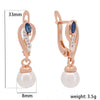 FJ Women Rose Gold Color Blue Stone Simulated Pearl Dangle Long Earrings - Image 9