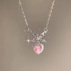 Crystal Zircon Bow Knot Heart Pendant Necklaces Y2K Pink Heart Ladies Girls Elegant Clavicle Chain Women Jewelry - Image 1