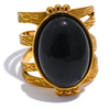 Red Black Green Stone Stainless Steel Open Adjustable Ring Gold Plated Women Jewelry Gala Gift - Image 9
