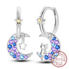 Silver Hoop Earrings Purple Zircon Flowers Butterflies Studs Earring For Women Wedding Engagement Gift - Image 24