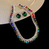 Green Rhinestone Necklace Stud Earrings For Women Crystal Choker Necklaces Ladies Weddings Banquet Jewelry Set K - Image 15