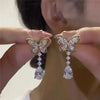 Shiny Rhinestone Butterfly Water Drop Tassel Earrings for Women Crystal Zircon Pearl Long Earring Party Daily Jewelry Gifts - Image 1