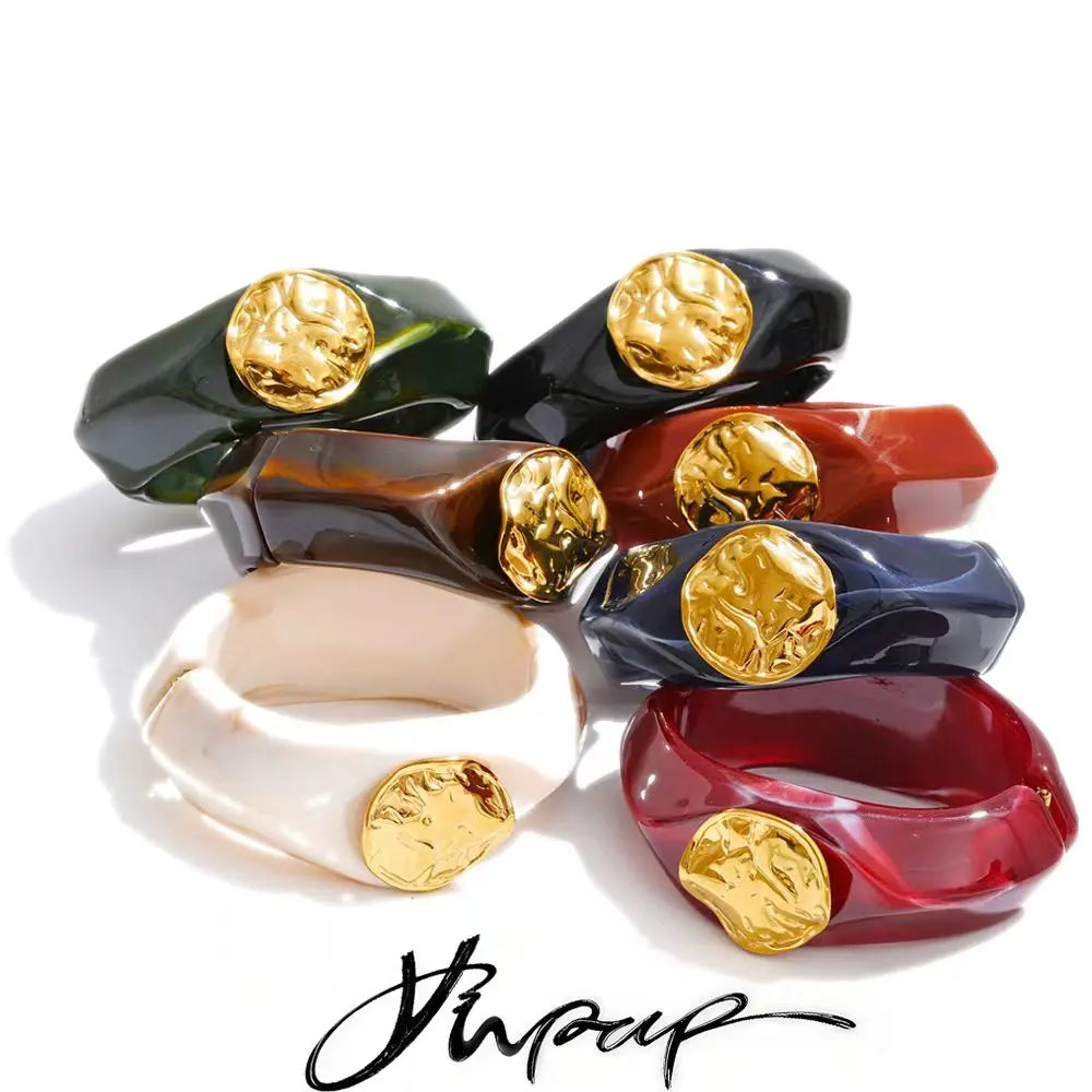 60mm Multi-Color Resin Wide Bracelet Bangle Exclusive Stainless Steel Style Wrist Jewelry Gift - Image 1