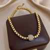 Punk Chunky Stainless Steel Wheat Ears Thick Chain Necklace Simple Gold-Plated Zircon Beads Pendant Choker Necklace for Women - Image 4
