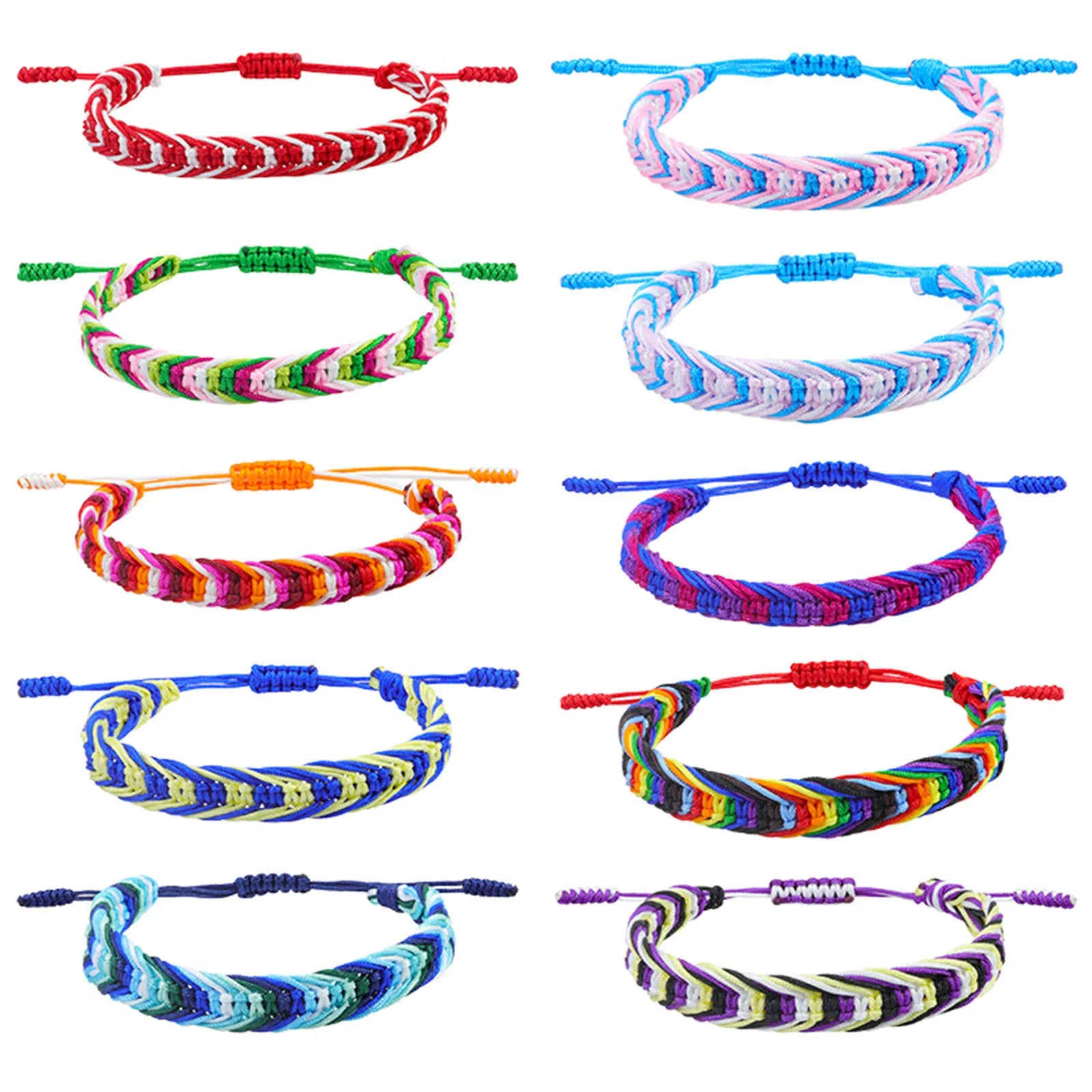 Polyester Boho Bohemia Waved String Braided Friendship Bracelets Ethnic Multicolor Weave Textured Adjustable 15cm-27cm long, 1PC - Image 1