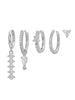 Star Flower and Bow Hoop Earring Set with Crystal Accents in Gold-Tone or Silver-Tone - Image 3