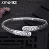 Vintage Thai Silver Lotus Flower Cuff Bracelet For Women Girl Ethnic Jewelry Party Lady Gift - Image 1