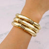 3PCS/SET Gold Chunky Bangles Bracelets For Women Plated Stack Layered Curved Bamboo Tube Stretch Bracelets Gift Jewelry - Image 3