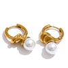 Classic Stainless Steel Simulated Pearls Geometric Hoop Earrings for All Occasions Chic Versatile Daily Golden Jewelry - Image 7