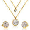 Round Zircon Muddy Double Layer Chain Necklace Earrings Set Gold Silver Color Pendant Jewelry Set For Women - Image 4
