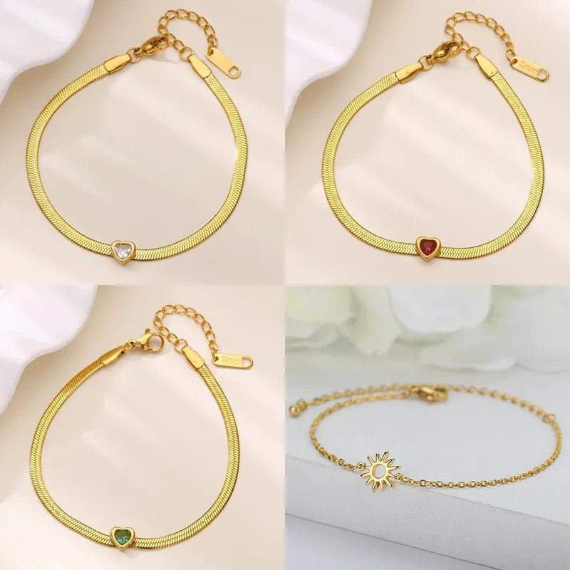 Zircon Birthstone Heart Bracelets For Women Gold Color Stainless Steel Heart Bracelet Wedding Birthday Jewelry Gift - Image 1