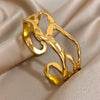 Glossy Golden Stainless Steel Open Bangle Bracelet for Women Geometric Hollow Lines Wide Bangle Charm Jewelry - Image 2