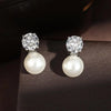 Elegant Round Cubic Zirconia Imitation Pearl Necklace Earrings For Women Bridal Wedding Party Jewelry Gift - Image 10