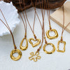 Chunky Geometric Gold Plated Stainless Steel Pendant Necklace for Women Adjustable Pull Cord Leather Chain Party Jewelry Gift - Image 6