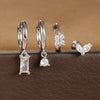 4PCS Stainless Steel Four Zircons Flower Pendant Hoop Earrings Set for Women Cartilage Huggies Square Earring Piercing Jewelry - Image 4