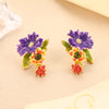 Colorful Enamel Flower Stud Earrings for Women Elegant Floral Petal Crystal Drop Earrings Jewelry Gift for Her - Image 4