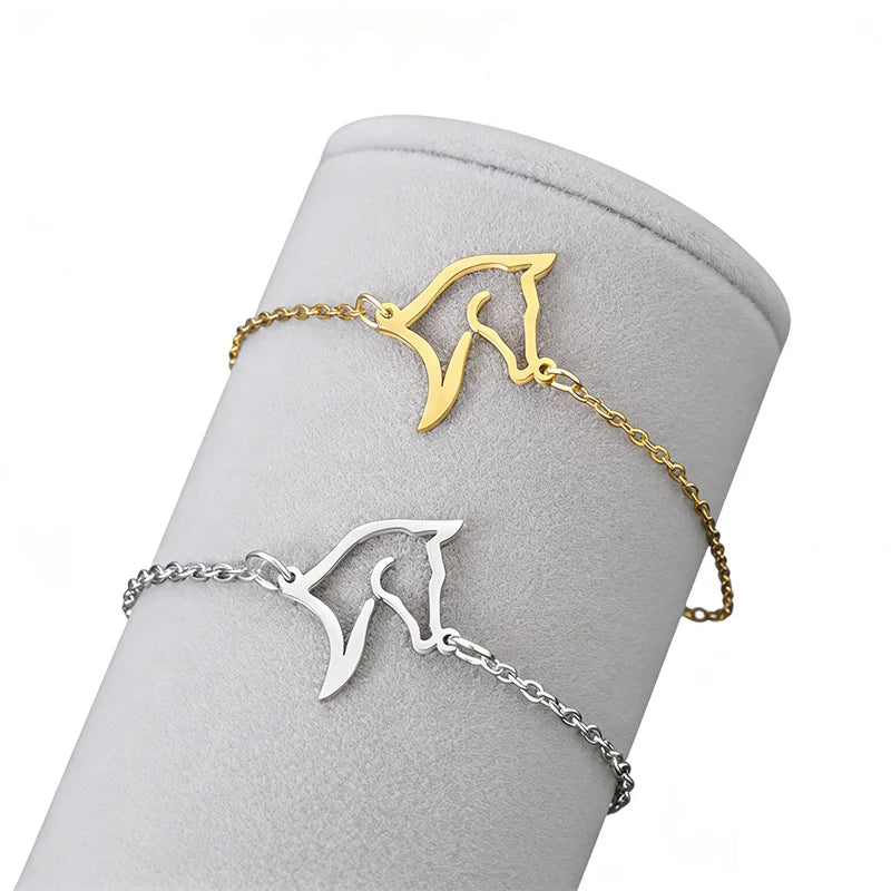 Hollow Horse Head Charm Bracelet Adjustable Stainless Steel Chain Bracelets Jewelry - Image 1