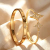 Yupsk 2pcs Star Design Stainless Steel Open Bracelet Shiny Cubic Zirconia Decorated Cuff Bangle Colorfast Jewelry Gift - Image 3