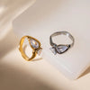 Ars Gold Plated Ring Stainless Steel Ring Double Water Drop Zircon Rings for Women Dainty Everyday Finger Rings - Image 5