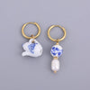 Asymmetric Handmade Round Heart Flower Ceramic and Pearl Hoop Earrings for Women Golden Color Stainless Steel Circle Earrings - Image 7