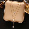 Eilieck 316L Stainless Steel Shiny Cubic Zirconia Waterdrop Pendant Necklace for Women Daily Y-shaped Chain Jewelry - Image 1