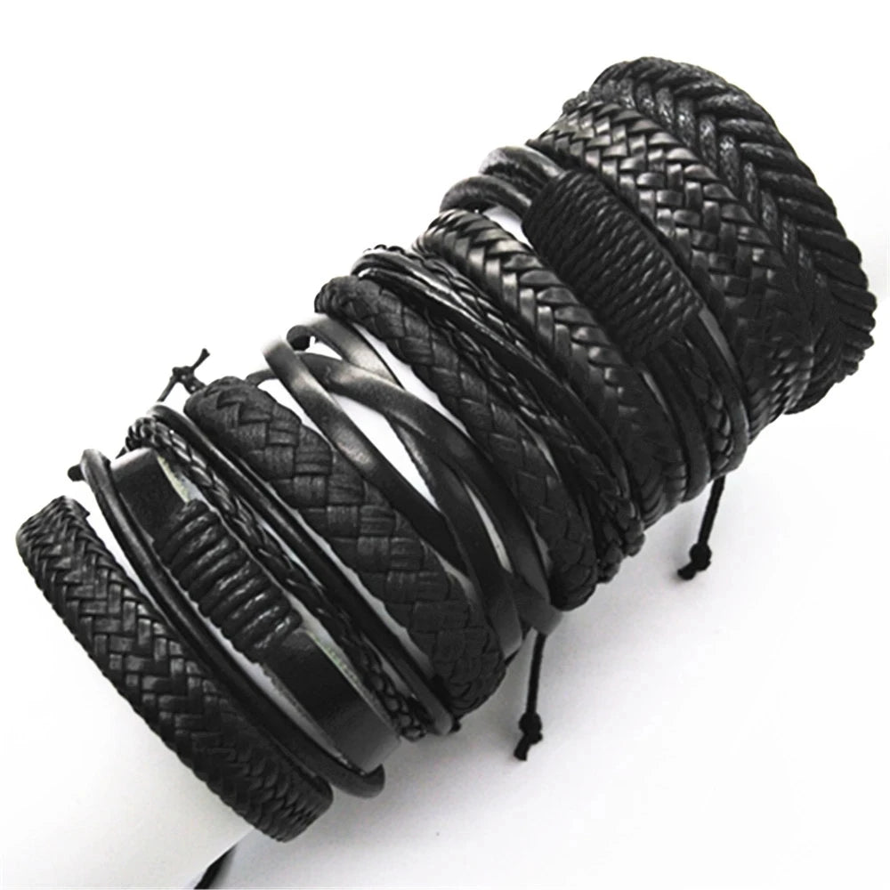10 Pcs/set Black Wrap Woven Handmade Men Bracelets Male Women Leather Bracelets Men Bangle Jewelry Gift - Image 1