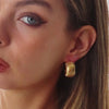 Gold Plated Wide C-shape Metal Ribbed Hoop Earrings for Women Geometric Round Stainless Steel Earring Jewelry - Image 3