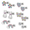 316L Stainless Steel Flat-Back Cartilage Stud Set with Heart Flower Butterfly and Cat Designs - Image 1