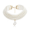 Layered Bead Choker Necklace with Baroque Pearl Look Pendant - Image 1