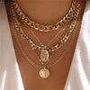 Vintage Punk Gold-plate Thick Chain Head Portrait Coin Pendant Necklace For Women Multilevel Geometric Hip Hop Jewelry - Image 5