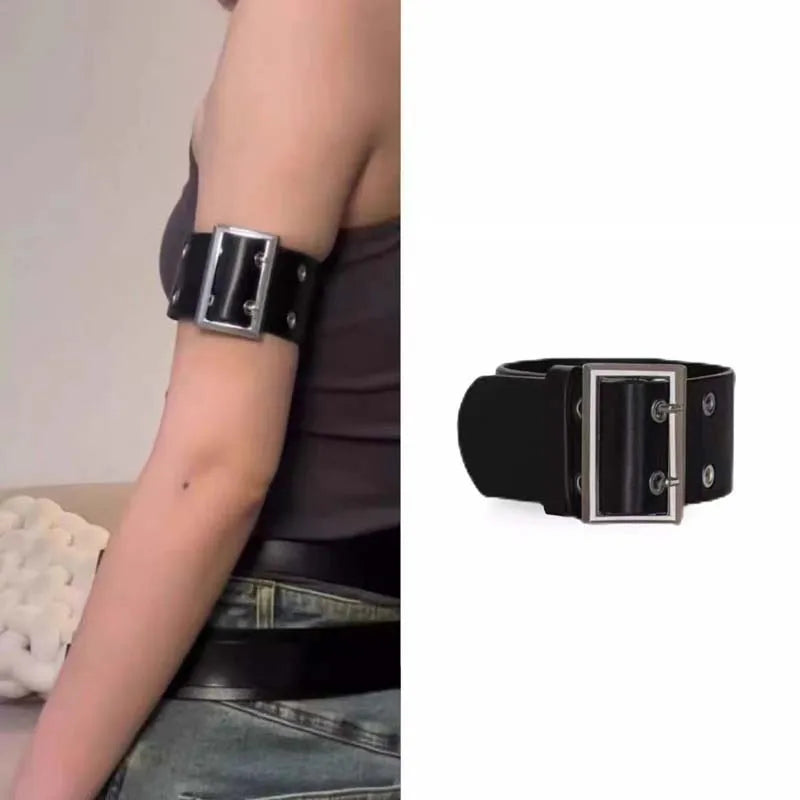 Punk Black Leather Adjustable Bracelet for Women Men Vintage Gothic Rivet Wide Personality Cuff Bangle Y2K Rock Jewelry Gifts - Image 1