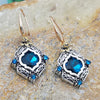 Vintage Square Blue Stone Boho Earrings for Women Ancient Ethnic Tone Engraving Flower Pattern Crystal Dangle Earrings Jewelry - Image 2