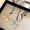 Metal Flower Pendant Necklace For Women Vintage Black Leather Rope Long Sweater Chain Jewelry Accessories Gift - Image 6