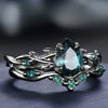 Black Color Inlaid with Green Stone Rings Set Round Flower Party Engagement Wedding Rings for Women Jewelry - Image 3