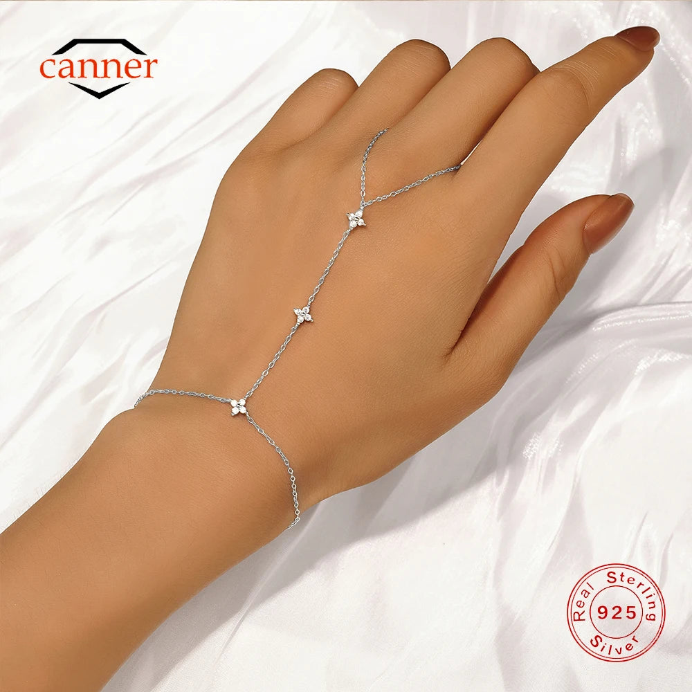 Silver Flower CZ Sparking Zircon Bracelets For Women Minimalism Hand Chain Bracelets Jewelry Party Gift - Image 1