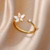 White Zircon Flower Leaf Shape Stainless Steel Rings For Women Adjustable Aesthetic Wedding Ring Light Female Jewelry Bff - Image 18