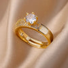 Chain Hollow Out Rings For Women Gold Color Stainless Steel Zircon Cross Open Ring Wedding Aesthetic Jewerly Gift - Image 16