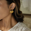 Vintage Tiger Eye Stud Earrings For Women Gold Plated Fan Shape Stainless Steel Earrings Jewelry Gift - Image 3