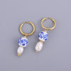 Asymmetric Handmade Round Heart Flower Ceramic and Pearl Hoop Earrings for Women Golden Color Stainless Steel Circle Earrings - Image 8
