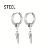 1-2 pairs Stainless Steel Men's Cone Pendant Earrings, Retro Punk Style Hip-hop Dangle Earrings For Men - Image 3