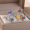 Colored Zircon Double Flower Rings For Women Gold Plated Stainless Steel Flower Opening Ring Wedding Aesthetic Jewelry Gift - Image 6