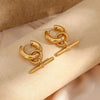 Polished Stainless Steel Jewelry OT Bar Charm Chunky Hoop Earrings Gold Plated Jewelry For Woman - Image 5