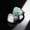 Punk Abalone Shell Stainless Steel Chunky Signet Ring for Men, Hip Hop Party Finger Jewelry Size7 8 9 10 11 12 - Image 3