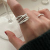 Silver Open Rings for Women Men Couple Handmade Irregular Lines Ring Party Jewelry Prevent Allergy Gift - Image 4
