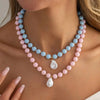 Colorful Acrylic Bead Necklace with Irregular Pearl-Style Pendant - Image 2