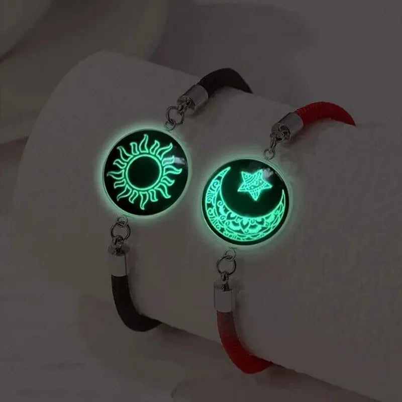 2 PCS/Set Stainless Steel Couples Bracelet For Women Lover Luminous Sun Moon Rope Charm Friendship Girlfriend Party Jewelry Gift - Image 1